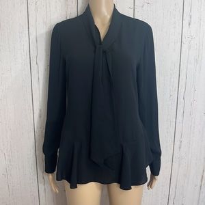 Vince Camuto Black Long Sleeves Top Peplum Tie neck Blouse 100% Polyester Size S